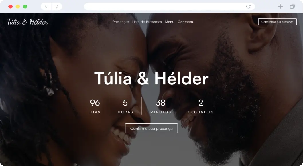 Screenshot do website de Túlia e Hélder com o seu testemunho